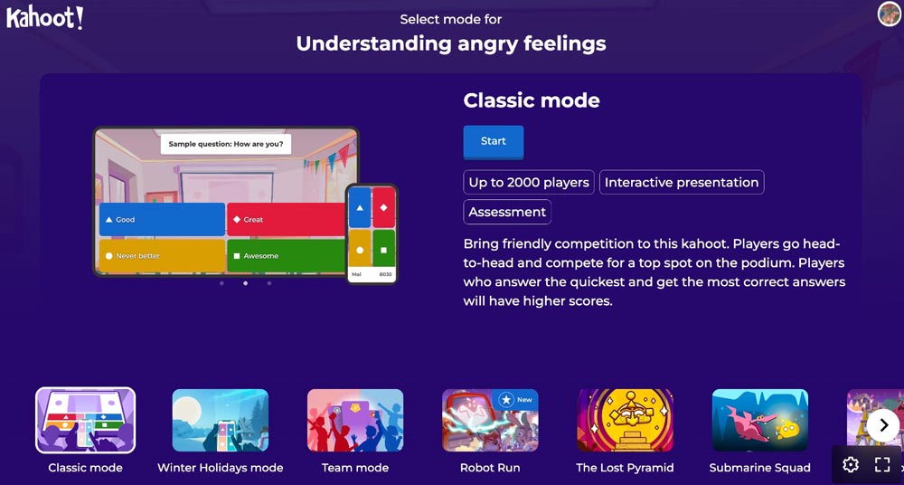 Tại Kahoot, người chơi có thể thao tác dễ dàng để thiết kế game và tham gia chơi giải đố