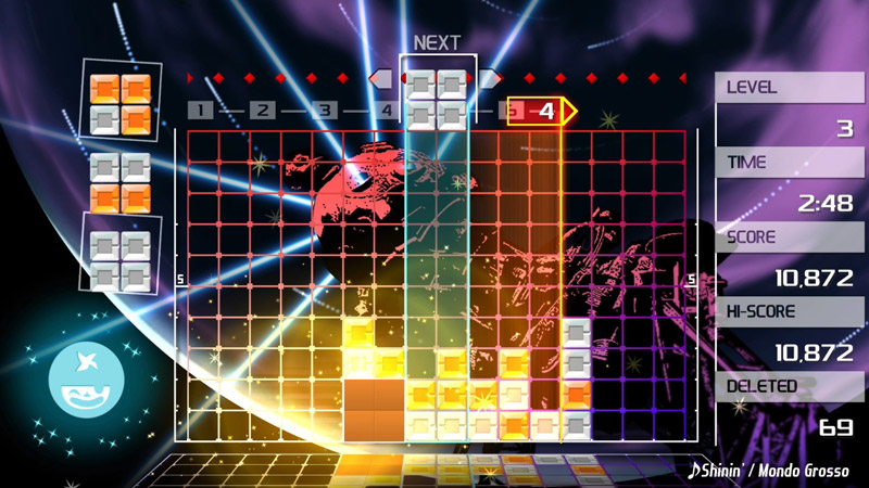 Lumines có giai điệu âm nhạc sôi động trong mỗi màn chơi, kết hợp với nhịp độ trận đấu tạo nên sự hứng khởi và nâng cao tinh thần cạnh tranh của người chơi